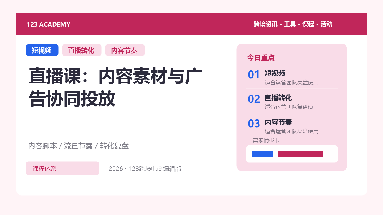 直播课：内容素材与广告协同投放