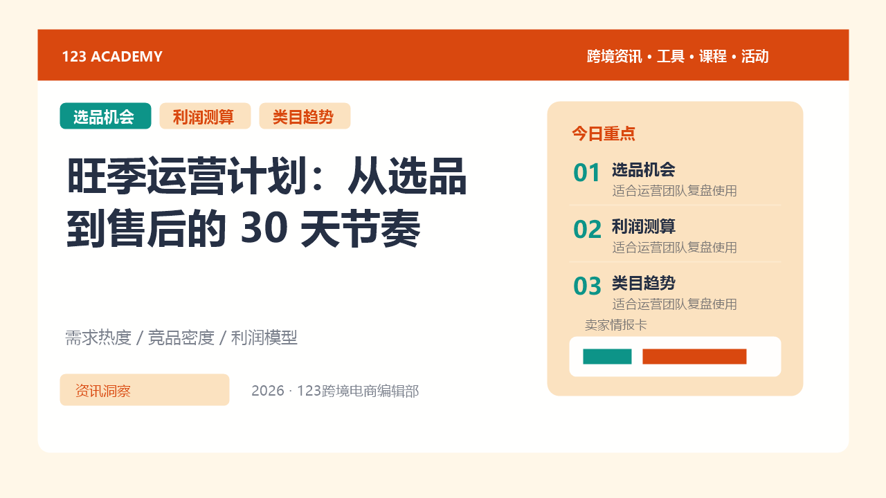 旺季运营计划：从选品到售后的 30 天节奏